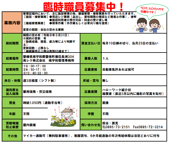 愛南町エリア　臨時職員募集